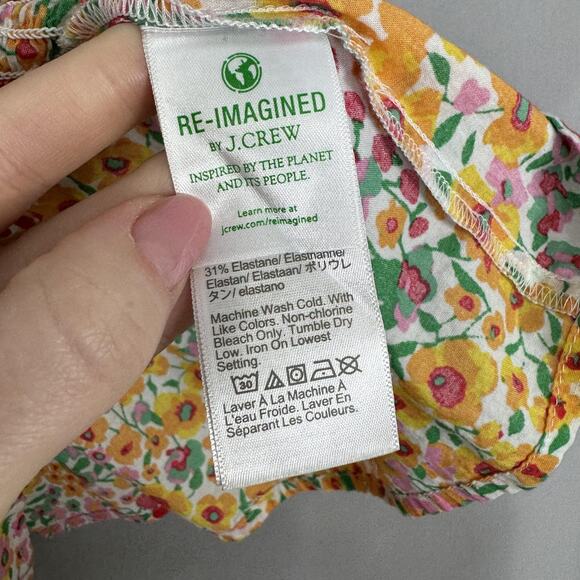 J.Crew Floral Smocked Tie Shoulder Top Womens Large Pink Peplum Resort Vacation - Picture 9 of 11